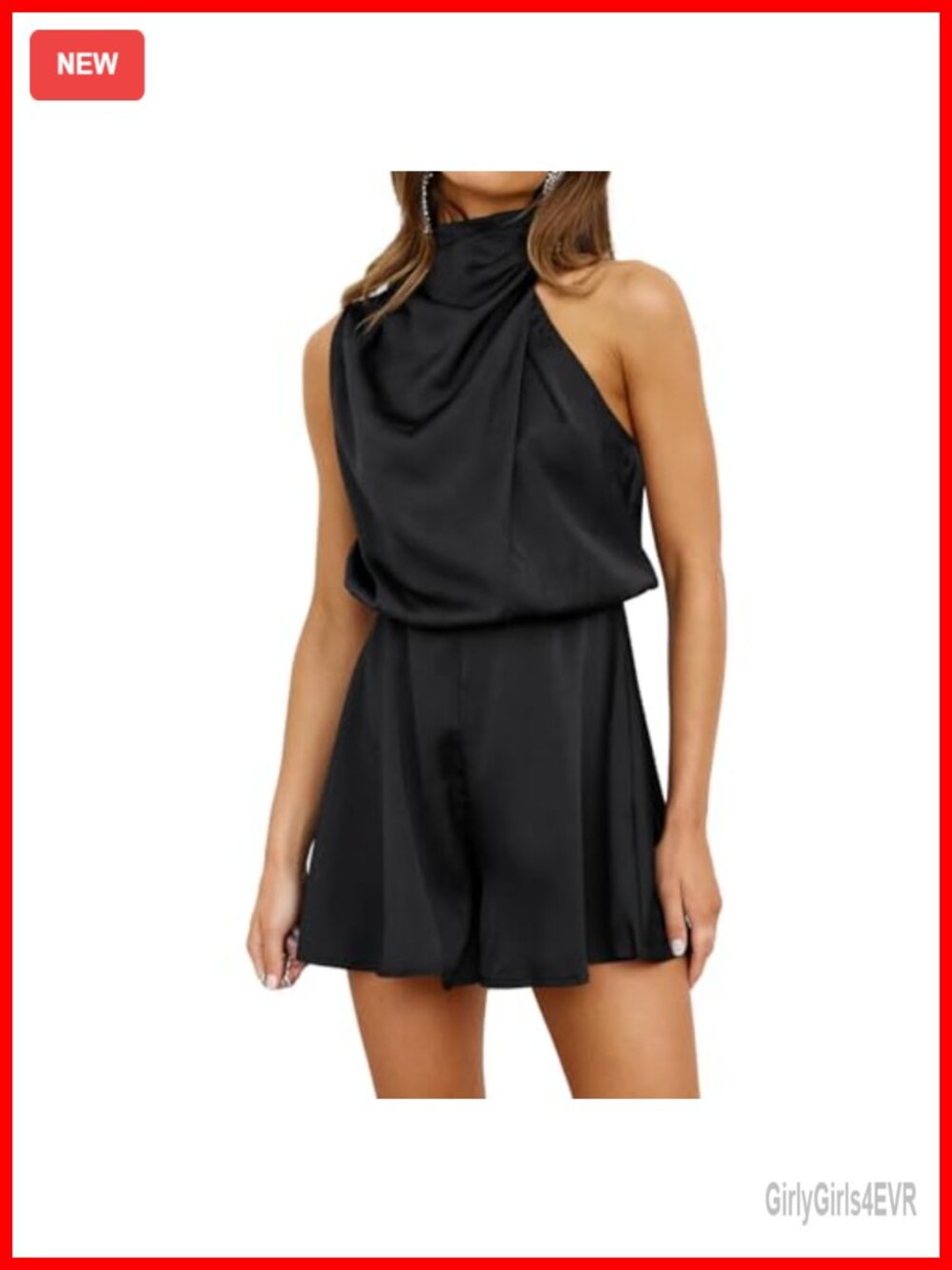 Satin Mock Neck Sleeveless Romper Jumpsuit Ruffle Cutout Party Cocktail